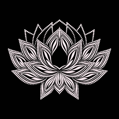Lotus tasarım. Siyah ve beyaz çiçek nokta deseni. Nakış için dekoratif unsurlar ile Vektör baskı, kadın giyim için.
