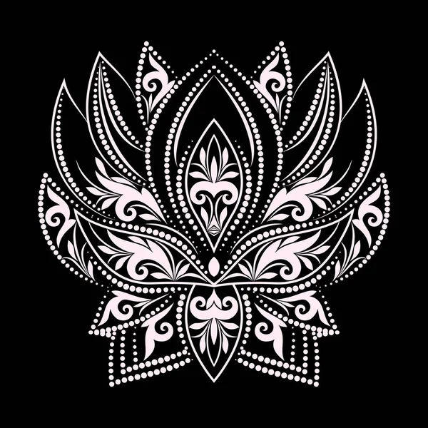 莲花设计 黑白花点图案 带刺绣装饰元素的矢量打印 用于女装 — 图库矢量图片