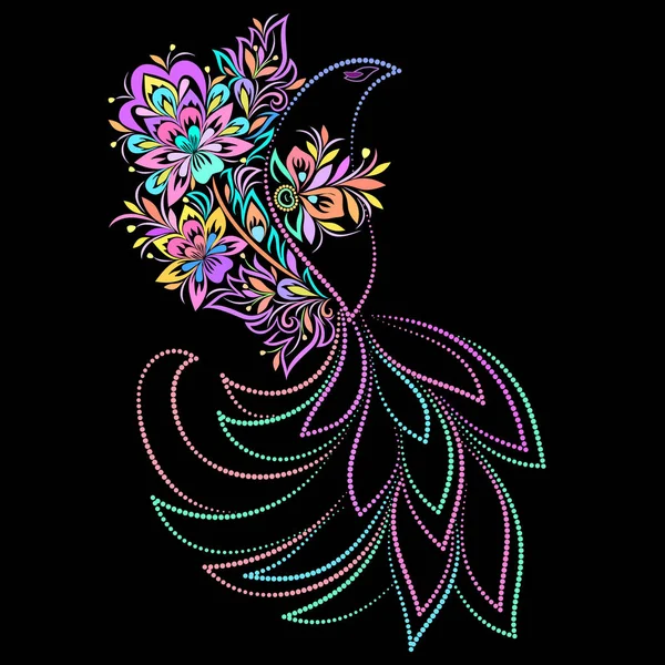 Bird - estampado floral étnico de color — Vector de stock