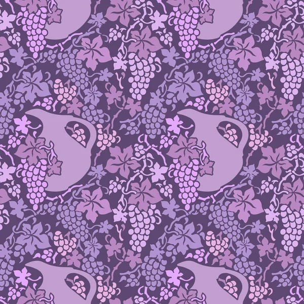 Классический Фиолетовый Бесшовный Рисунок Кувшинами Виноградом Векторный Клипарт — стоковый вектор
