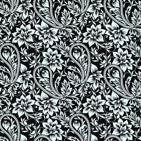 Patrón de paisley blanco y negro sin costuras — Vector de stock