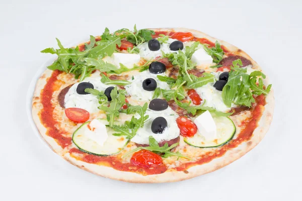 Świeże Pieczone Pizzy Białym Tle — Zdjęcie stockowe