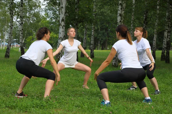 Mulheres Saudáveis Aquecendo Antes Sessão Treinamento Fitness Livre — Fotografia de Stock