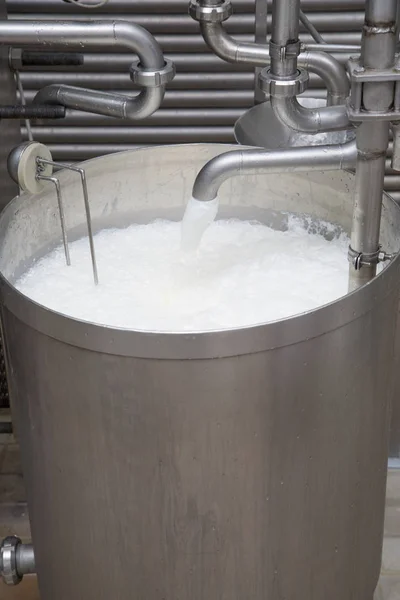 Proceso Llenado Del Tanque Almacenamiento Leche Productos Lácteos Modernos — Foto de Stock