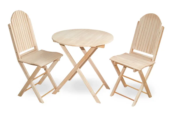 Zahradní Dřevěné Židle Stolní Izolovaná Bílém Pozadí Ateliér — Stock fotografie