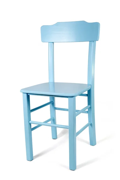 Záběr Modré Dřevěné Židle Studiu Bílém Pozadí — Stock fotografie