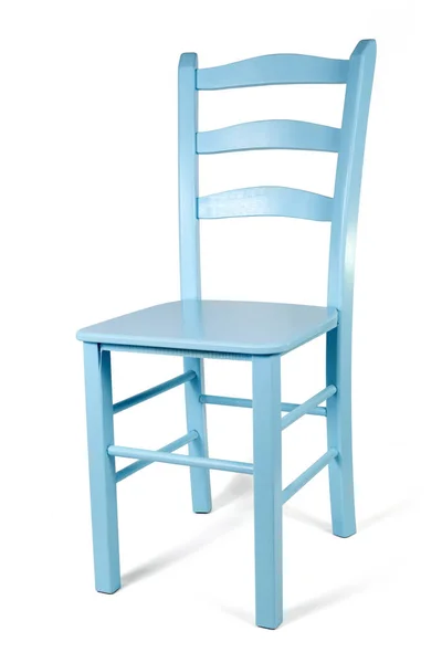 蓝色木椅在白色背景上隔离的工作室拍摄 图库图片