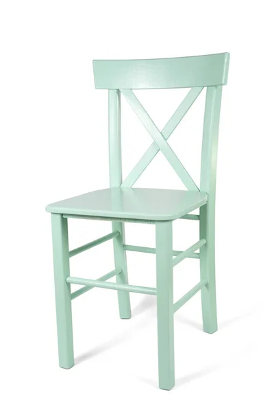 Studio Shot Turquoise Wooden Chair Isolated White Foundation Стоковое Фото