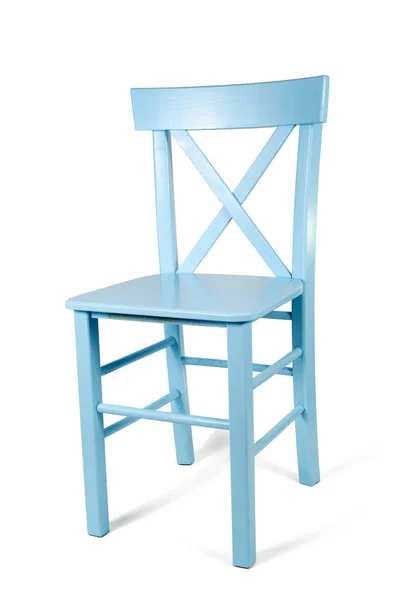 Studio Shot Blue Wooden Chair Isolated White Foundation — стоковое фото