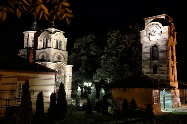 Beautiful View Medieval Orthodox Church Bell Tower Forest Night — Stock Photo, Image