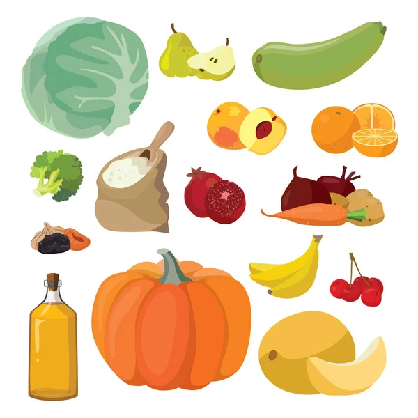 Warzywa, owoce, jagody, zboża, produkty naftowe do gotowania — Wektor stockowy