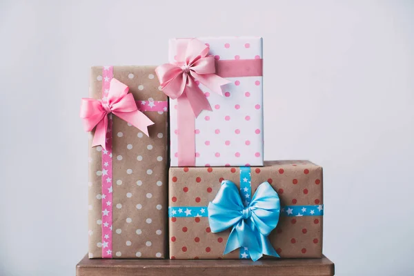 Collection of Colorful Gifts Boxes with Ribbon for Birthday Celebration, Christmas, Valentines, Party.