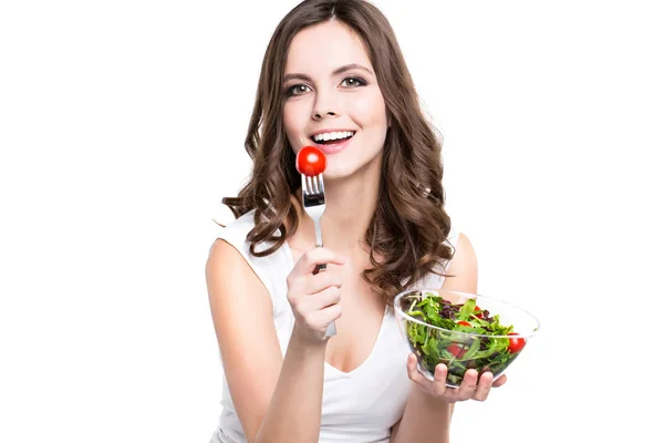 Beautiful Girl Eating Healthy Food Isolated Healthy Lifestyle — Stock Photo, Image