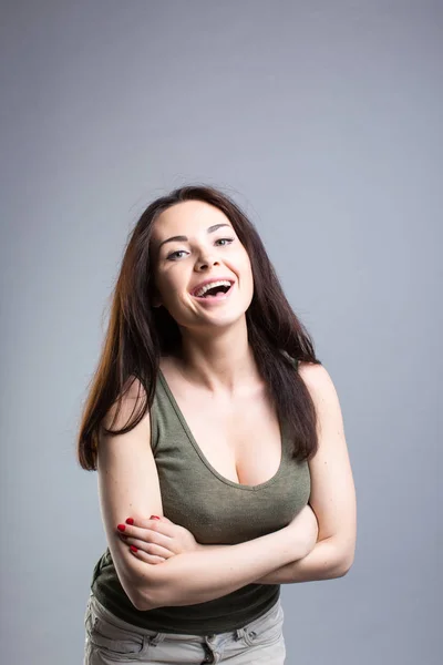 Кавказький Жінка Посміхаючись Щасливі Веселий Емоції — стокове фото