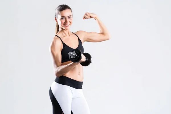 Fitness Kvinna Med Hantlar Isolerade Hälsosam Livsstil — Stockfoto