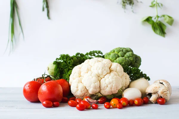 Koleksi Sayuran Segar Meja Dapur Makanan Sehat — Stok Foto
