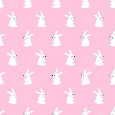 Sevimli beyaz tavşan seamless modeli pembe bir arka plan üzerinde.