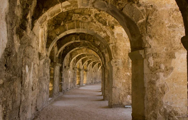 Közelkép Török Aspendos Antic Theatre Legfelső Emeletéről — Stock Fotó