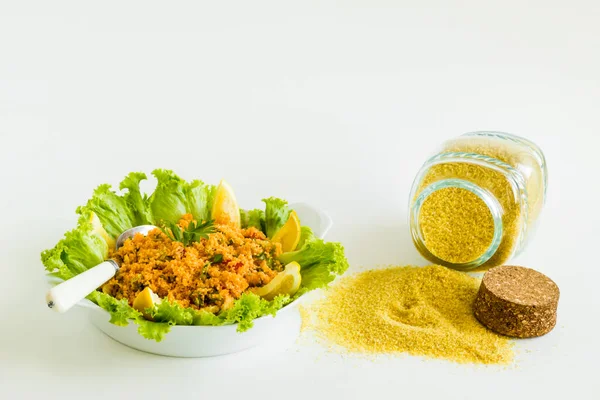 Grano Tradizionale Turco Kisir Bulgur Insalata Con Lattuga Limone Affettato — Foto Stock