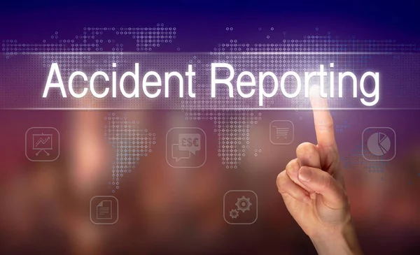Hand Selecting Accident Reporting Business Concept Clear Screen Colorful Blurred — Stock Photo, Image