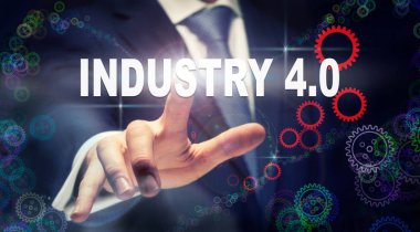 Sanayi 4.0 iş kavramı SMM grafik görünümünü basarak işadamı