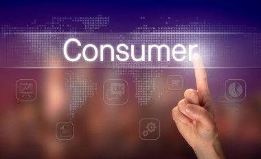 Erkek eli açık ekran arka plan bulanık ile tüketici düğmesini seçme