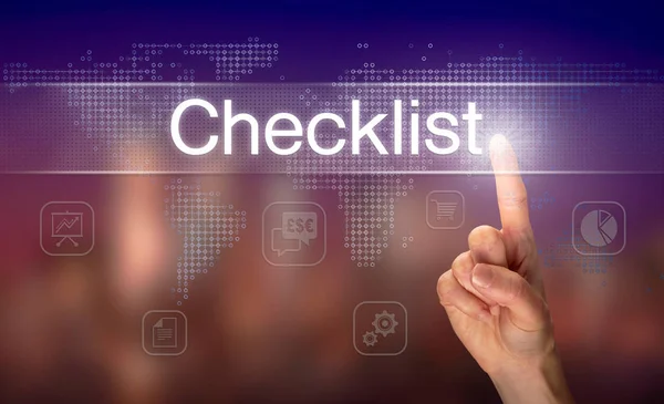 Mannenhand Checklist Knop Duidelijk Scherm Met Onscherpe Achtergrond Selecteren — Stockfoto