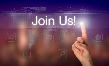 Erkek el seçerek bize katılın! arka plan bulanık ile açık ekranındaki