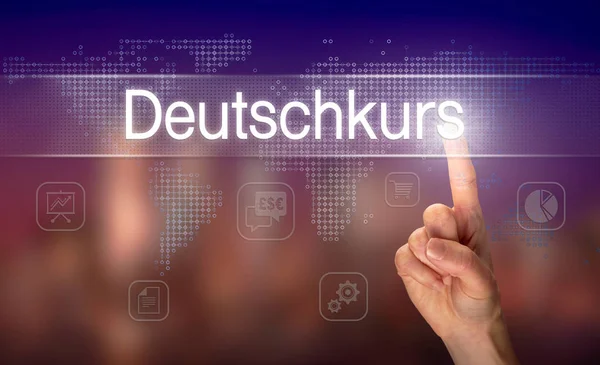 Businessman Pressing German Course Deutschkurs Button German Futuristic Computer Display — Stock Photo, Image