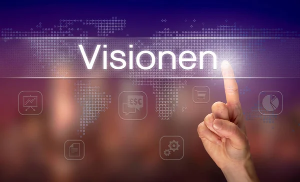 Male Hand Selecting Visionen Visions Button Clear Screen Blurred Background — Stock Photo, Image
