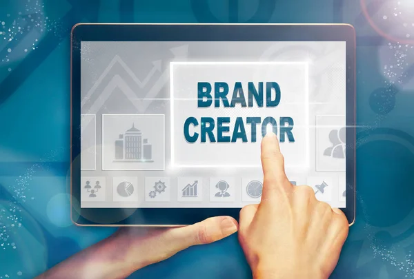 컴퓨터 태블릿을 브랜드 크리에이터 비즈니스 개념을 — 스톡 사진