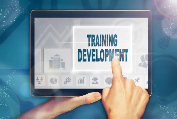 Mână Selectarea Unui Concept Afaceri Training Development Ecran Tabletă Calculator — Fotografie, imagine de stoc