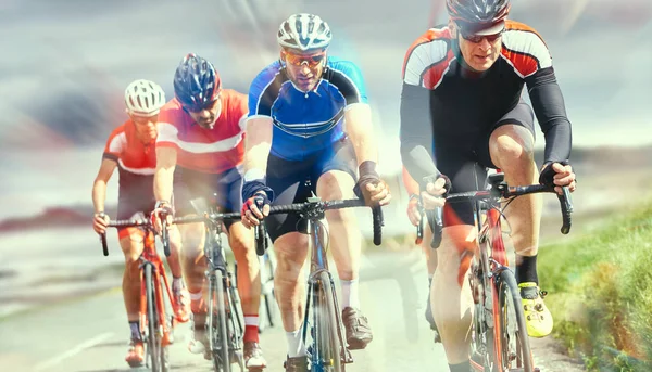 Cyclists out racing along country lanes — Stock Photo, Image