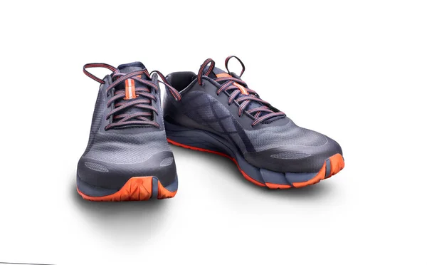 Front view of gray and orange trainers isolated on a white backg — Stock Photo, Image