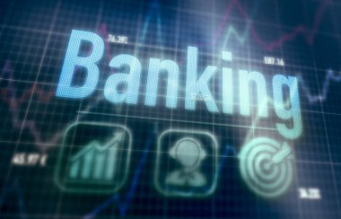 Mavi nokta matris bilgisayar ekranında bankacılık kavramı.