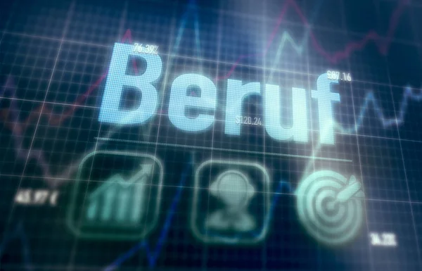 Job "Beruf" concetto tedesco su un display a matrice di punti blu — Foto Stock