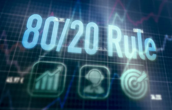 80/20 regel konceptet på en blå matris datorskärm. — Stockfoto