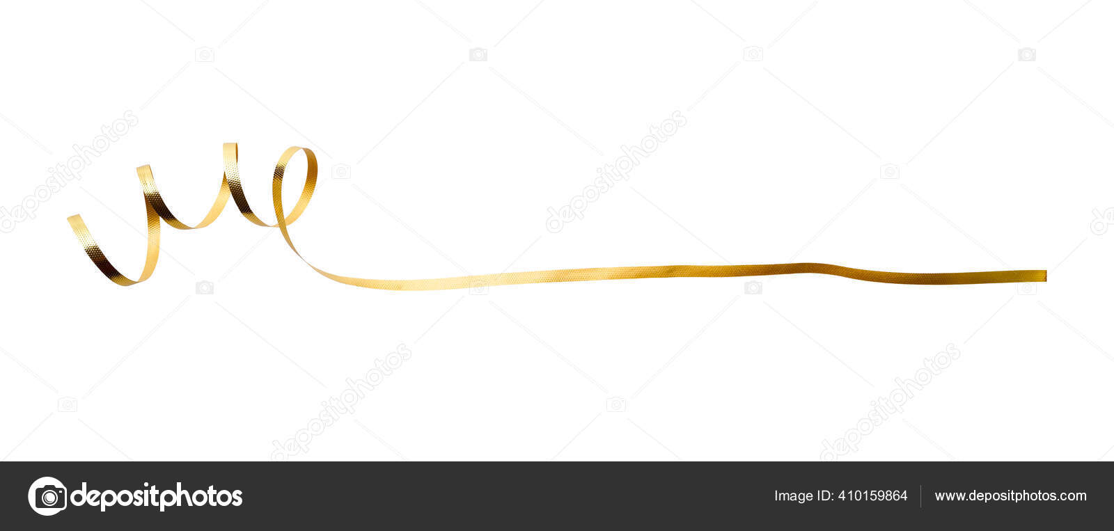 Thin Curly Gold Ribbon Christmas Birthday Present Banner Isolated White  Stock Photo by ©IzelPhotography 410159864