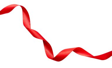 Noel ve doğum günü hediyesi için kırmızı kıvrımlı bir kurdele beyaz bir arkaplanda izole edilmiş..