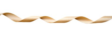 Noel ve doğum günü hediyesi için kıvrımlı bir altın kurdele. Beyaz arka planda izole edilmiş..