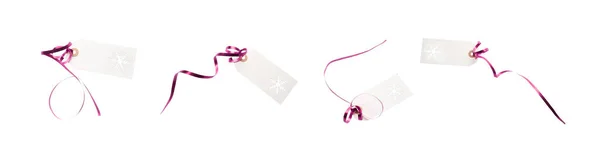 Збірка Подарункових Міток Ярликів Рожевою Стрічкою Прикріпленою Подарунків Різдвяних Або — стокове фото