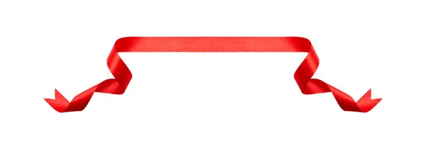Кудрявая Красная Лента Рождество День Рождения Подарок Баннер Изолирован Белом — стоковое фото