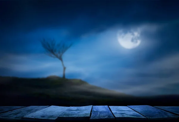 Хэллоуин Жуткое Одинокое Ветвь Дерева Изолированных Болотах Пейзаж Ночью Полной — стоковое фото