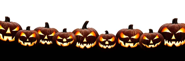 Velká Skupina Devíti Strašidelných Halloweenských Luceren Jack Lantern Zlou Tváří — Stock fotografie