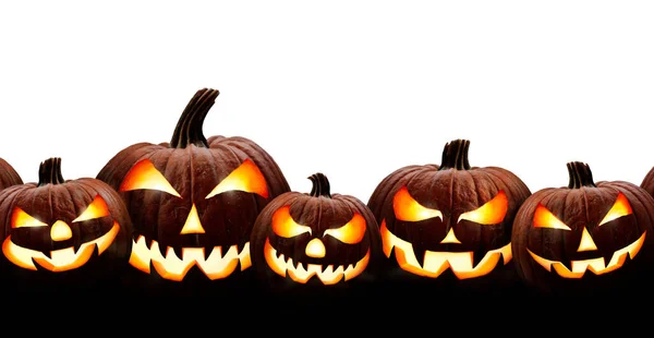 Grupo Cinco Linternas Halloween Espeluznantes Jack Lantern Con Cara Los — Foto de Stock