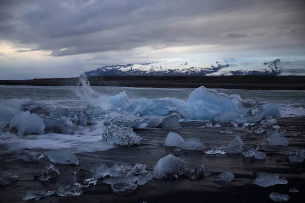 Trozos Hielo Glaciar Playa Negra Jokulsarlon — Foto de Stock