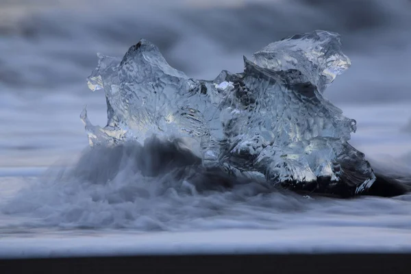 Glacier Morceaux Glace Sur Plage Noire Jokulsarlon — Photo