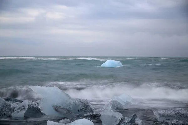 Glacier Ice Chunks Black Beach Jokulsarlon Stock Image