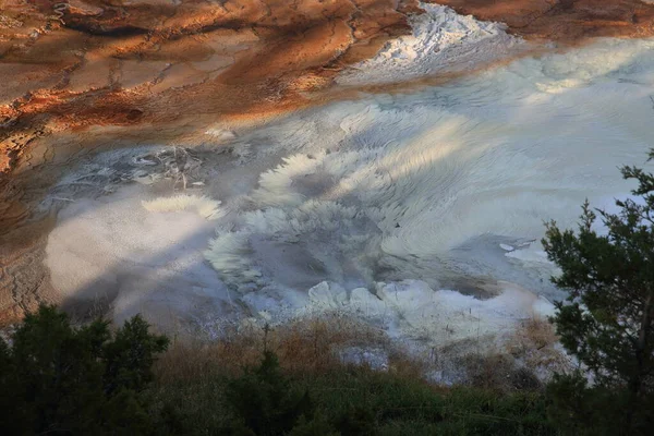 Terrasse Travertin Aux Sources Thermales Mammoth Dans Parc National Yellowstone — Photo