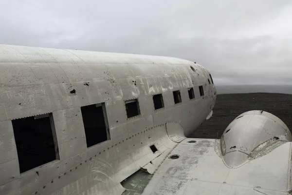 Schwarz Weiß Aufnahme Des Abgestürzten Flugzeugs Strand Von Sandur Auf — Stockfoto